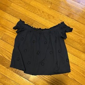 Three Dots Anthropologie Navy Blue T-Shirt  Off The Shoulder